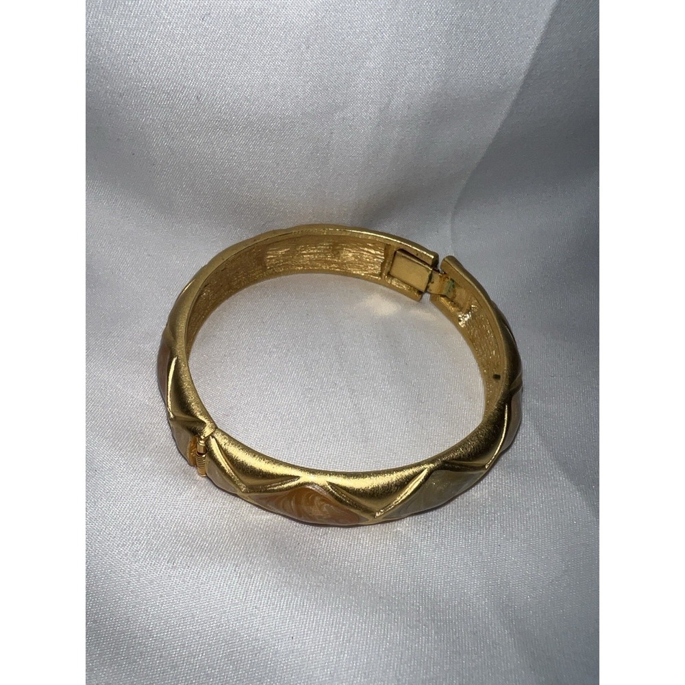 Vintage Investments Gold Tone Enamel Hinge Bangle Bracelet Costume Jewelry Stack